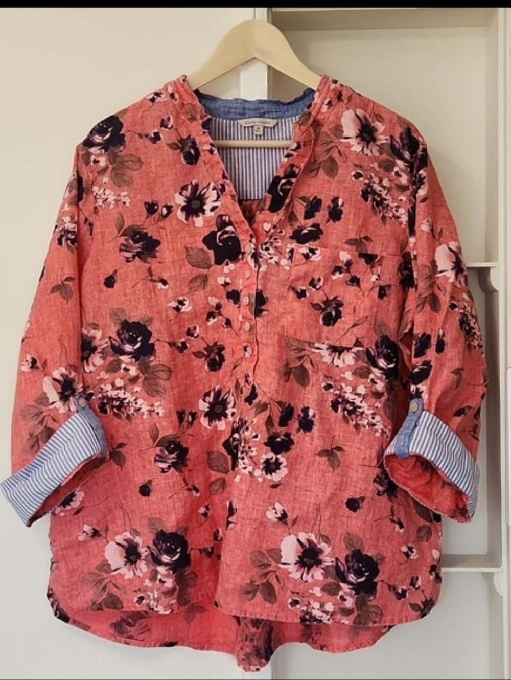 John Mark Linen Popover Floral Tunic Top 1X Cottagecore Boho - Picture 3 of 17